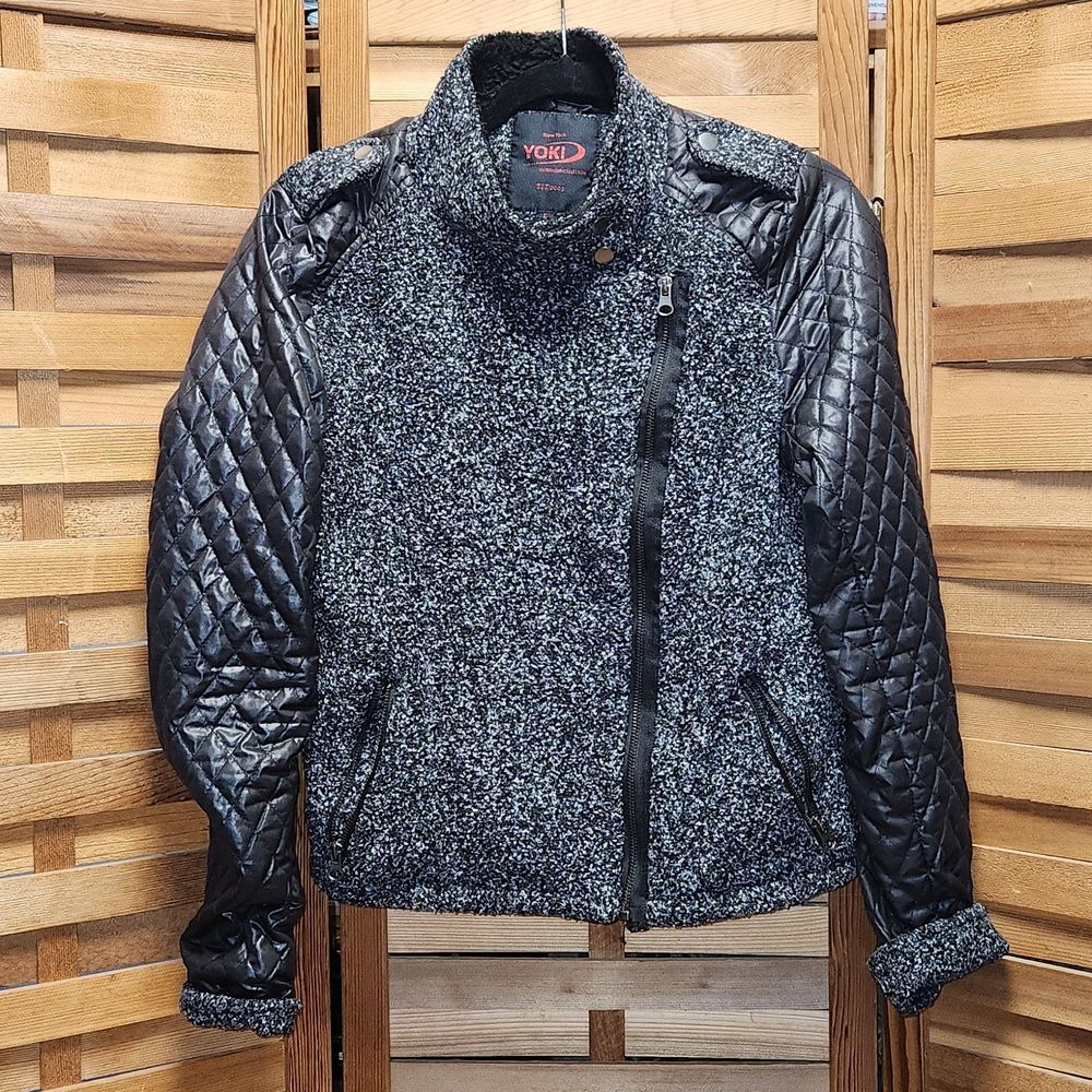 Yoki Outerwear Collection Black Gray Jacket Women M Polyester Wool
